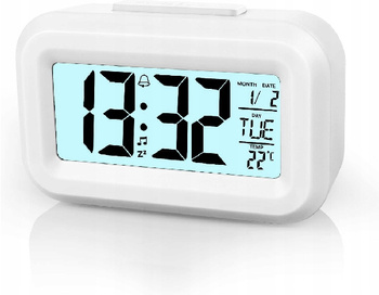 BIAŁY Zegar Elektroniczny z Termometrem i Budzikiem Zegar Budzik