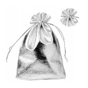 Woreczek metaliczny do pakowania prezentów SREBRNY 17,5 X 12,5 cm